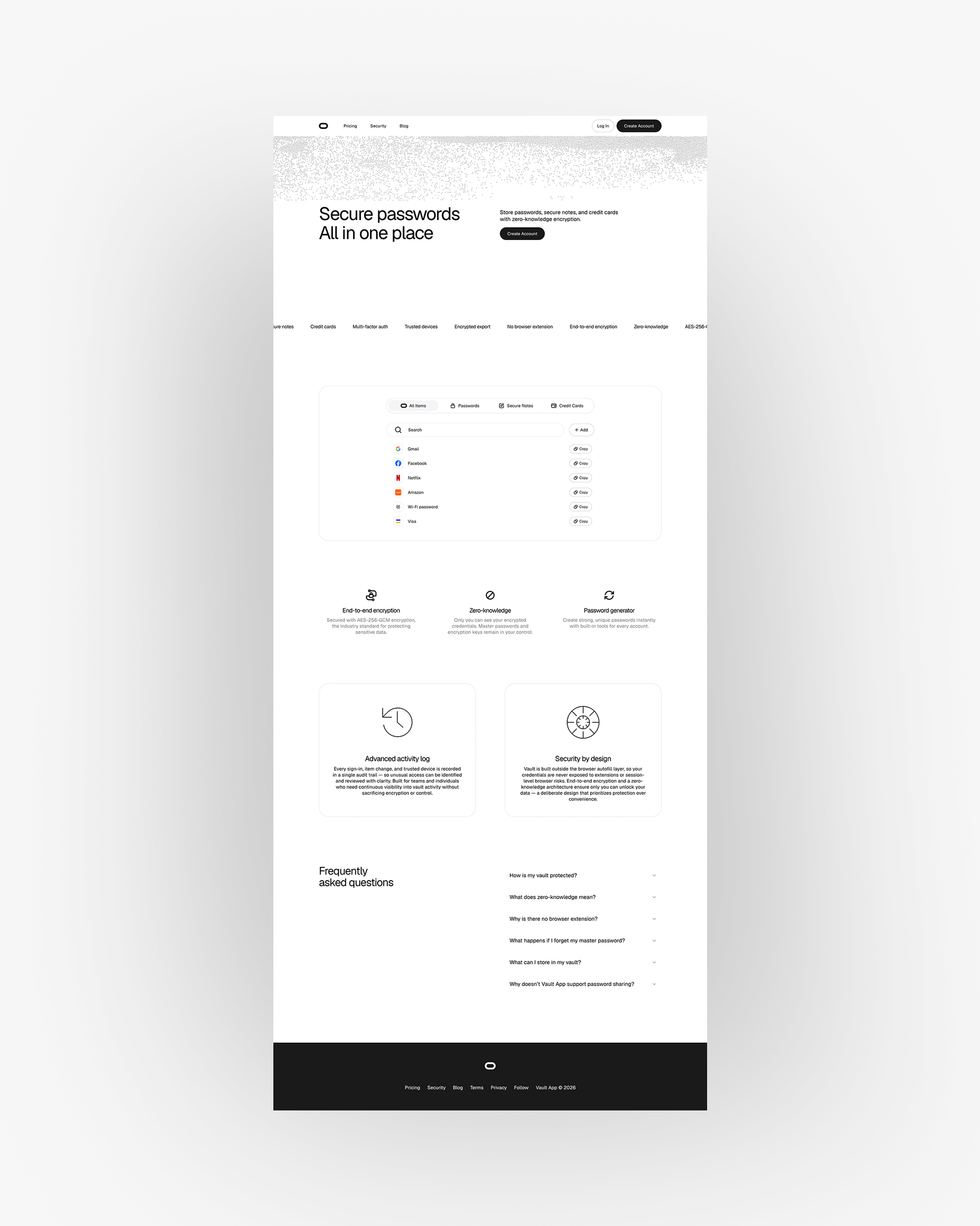 Vault App home